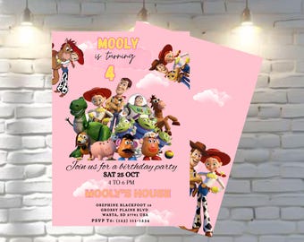 Toy Story Woody Geburtstagseinladung, Pink Jessie Western-Motiv (digitaler Download)