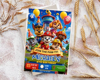 Paw Patrol Birthday Invitation, Editable Paw Patrol Invite, Puppy Birthday Party Invitation, Boy 4th Birthday Invite, Digital Template