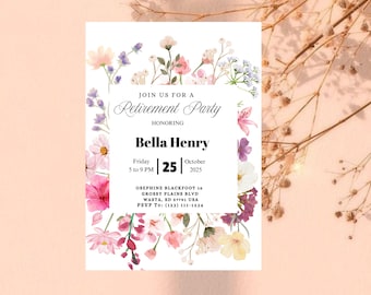 Wildflower Retirement Party Invitation: Editable Floral Template