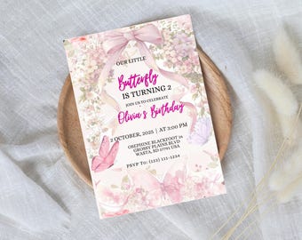 Editable Butterfly Birthday Invitation, Pastel Girl Party Invite (Digital Download)