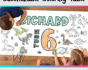 Dinosaur Coloring Table Runner | Dinosaur Birthday Party Activity Banner