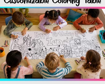 Pokemon Coloring Table Runner for Kids Birthday Party Activity