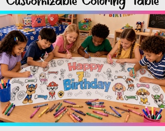 Paw Patrol Coloring Table Runner | Superhero Birthday Table Activity for Kids
