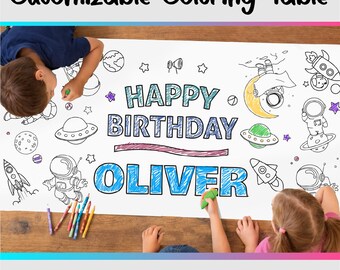 Space Astronaut Coloring Table Runner | Outer Space Birthday Party Activity
