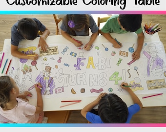Willy Wonka Coloring Table Runner | Birthday Party Activity for Kids | Chocolate Factory Celebration Decor