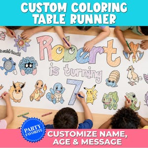 Pokemon Coloring Table Runner for Kids Birthday Party Activity