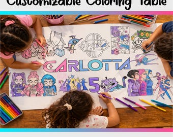 KPop Coloring Table Runner – Kids Party Birtday Banner with Custom Name & Age