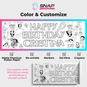Camino de mesa para colorear personalizado de Moana para cumpleaños infantiles, pancarta gigante para colorear, nombre y edad personalizados. imagen 6