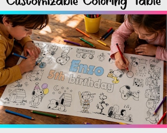 Snoopy Coloring Table Runner | Peanuts Birthday Party Activity Banner for Kids