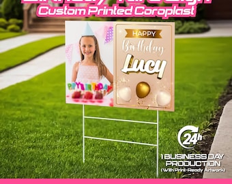 Custom Photo Birthday Yard Sign, Personalized Kids Party Decor, Outdoor Celebration