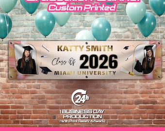 Personalized Graduation Photo Banner | Class of 2026 Grad Decor Party Banner