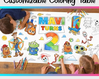 Toy Story Coloring Table Runner | Personalized Birthday Party Activity | Custom Name Age Banner