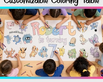 Pokemon Coloring Table Runner for Kids Birthday Party Activity