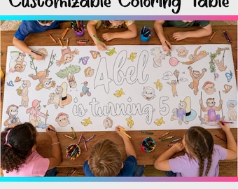 Curious George Coloring Table Runner | Galactic Birthday Party Activity Banner for Kids