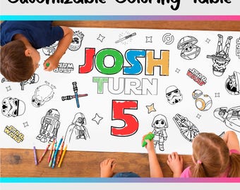 Star Wars Coloring Table Runner | Galactic Birthday Party Activity Banner for Kids