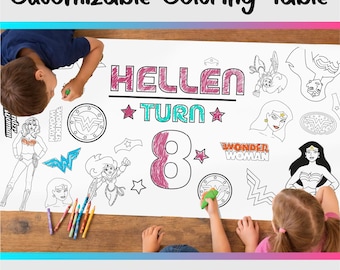 Wonder Woman Coloring Table Runner | Superhero Party Decor for Kids Birthday