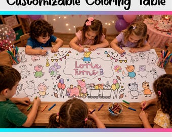 Peppa Pig Coloring Table Runner | Personalized Birthday Party Activity Cover