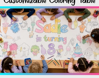 Trolls Coloring Table Runner Party Activity Banner Kids Birthday Table Cover