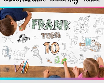 Jurassic Park Coloring Table Runner | Dinosaur Birthday Party Activity Banner