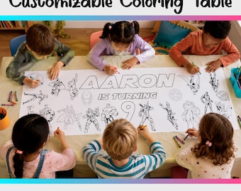 Avengers Coloring Table Runner | Personalized Birthday Party Activity Banner