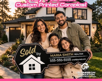 Custom Realtor Key Sign | Personalized Real Estate Photo Prop, Sold House Sign