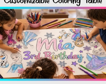 Customizable Ice Princess Coloring Table Runner | Birthday Party Activity Banner