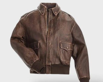 Men's A-2 Aviator Bomber Jacket 90s Vintage Distressed Sheepskin