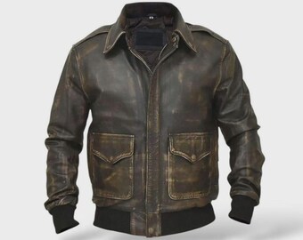 Mens Black Navy Flying Pilot A2 G1 Bomber Aviator Biker Retro Real