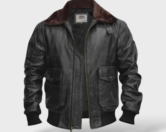 Black A2 Leather Aviator Jacket: Vintage WWII Bomber Style - Etsy