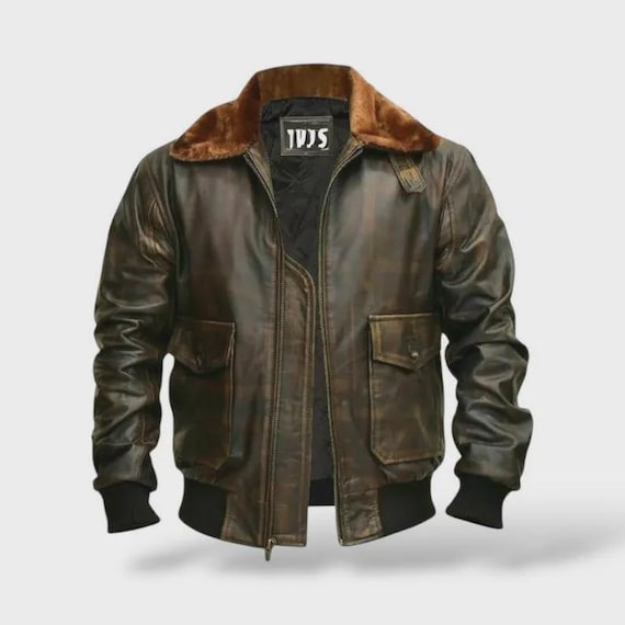 Vintage A2 Aviator Leather Jacket: Genuine Cowhide WWII Bomber