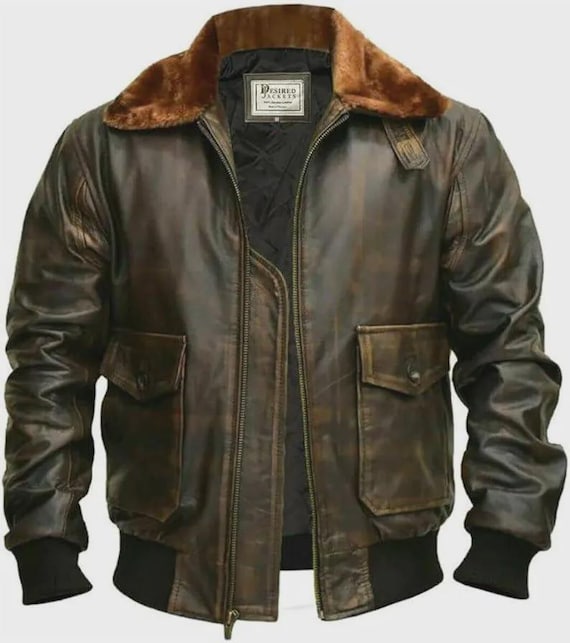 Vintage A2 Aviator Leather Jacket: Genuine Cowhide WWII Bomber
