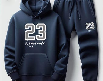 Men's Navy Blue Hoodie Joggers Matching 2pc Set 23 Legend Streetwear Tracksuit