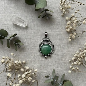 Lab zertifiziert Grün Aventurin Mond Göttin Anhänger, Silber Ton himmlische Halskette, Herz Chakra Kristall Schmuck, Glück Wohlstand Amulett