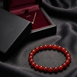 Lab Certified Natural Red Onyx Crystal Bead Bracelet, Handmade Stretch Gemstone Jewelry for Protection and Energy Shield, Courage Stone