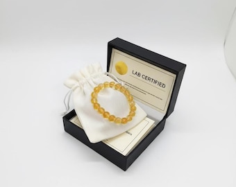 Lab Certified Natural Citrine Bracelet 90–100 Ct | Round Beads | Stretch Gemstone | November Birthstone | Unisex bracelet use for healing.