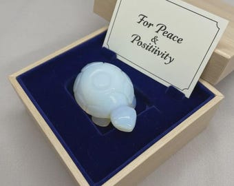 Opalite Turtle Figurine Hand Carved Gemstone Turtle for Luck and Protection, Pocket Totem Animal Crystal Carving for Good Fortune