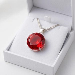Handmade Round Ruby Pendant Necklace 90–100Ct Natural Red Gemstone Sterling Silver Large Faceted Burma Ruby Statement Jewelry for Love
