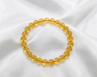Pulsera de citrino natural, pulsera elástica de gema de color amarillo dorado, cuentas de cristal auténtico, joyería de la piedra natal de noviembre.