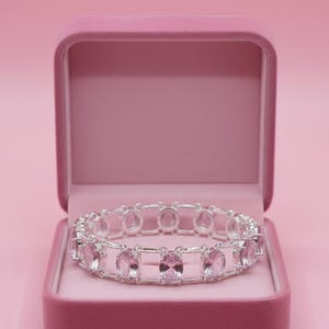 Sparkling Pink Crystal Bracelet 100 Carat | Sterling Silver Link |Large Oval Faceted Gems | Adjustable Toggle Clasp | Statement Gift for Her