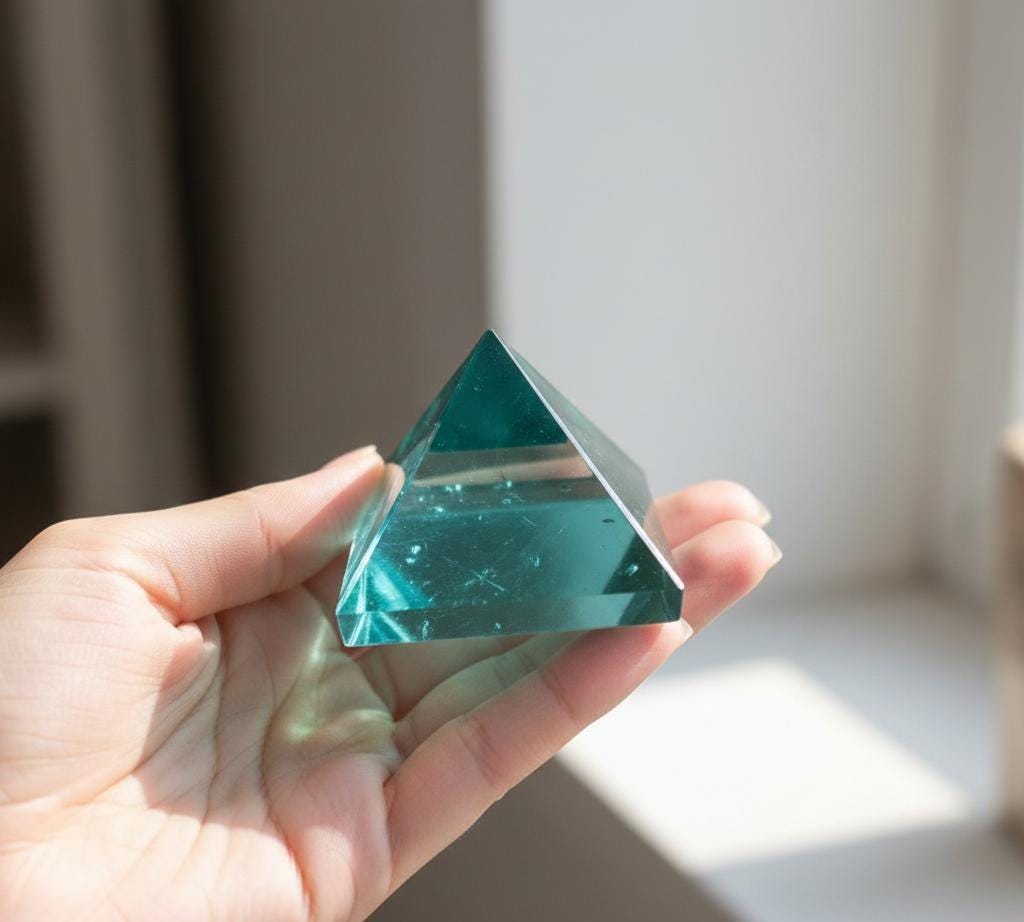 Lab Certified Sky Blue Glass Pyramid 160–180g, Handmade Healing Crystal ...