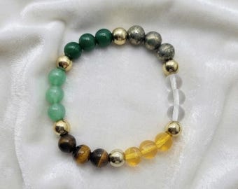 Money Bracelet Prosperity Luck Crystal Jewelry Natural Citric Tiger Eye Pyrite Aventurine 8mm Round Beads Wealth Abundance Energy Healing