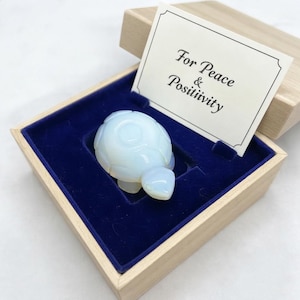 Opalite Turtle Figurine Hand Carved Gemstone Turtle for Luck and Protection, Pocket Totem Animal Crystal Carving Good Fortune