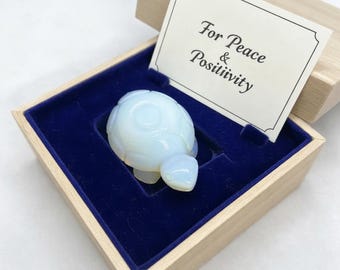 Opalite Turtle Figurine Hand Carved Gemstone Turtle for Luck and Protection, Pocket Totem Animal Crystal Carving Good Fortune