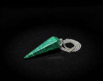 Natural Malachite Pendulum for Energy Healing Chakra Balancing Spiritual Divination Crystal Faceted Cone Green Stone Dowsing Tool