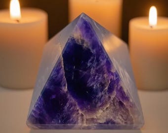 Healing Amethyst Pyramid Crystal, Natural Purple Quartz Energy Stone for Calm, Intuition & Inner Strength, Third Eye Chakra Meditation.