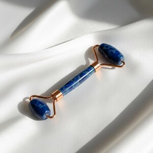 Lapis lazuli roller for throat chakra and third eye theme, crystal self care tool for mindfulness routine