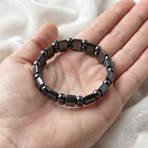 Black Hematite Bracelet Adjustable Stretch | Grounding Protection Crystal Jewelry | Chakra Healing Meditation Stone