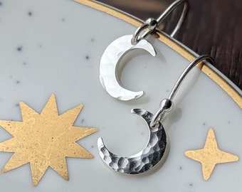 Tiny sterling silver crescent moon drop earrings, sterling silver simple moon earrings, easy gift for women