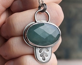 Art nouveau silver and aquamarine handmade pendant, gemstone artisan handcrafted pendant, luxury jewellery Christmas gift for her