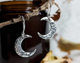 Sterling silver crescent moon drop earrings, sterling silver simple moon earrings, gift for moon lovers